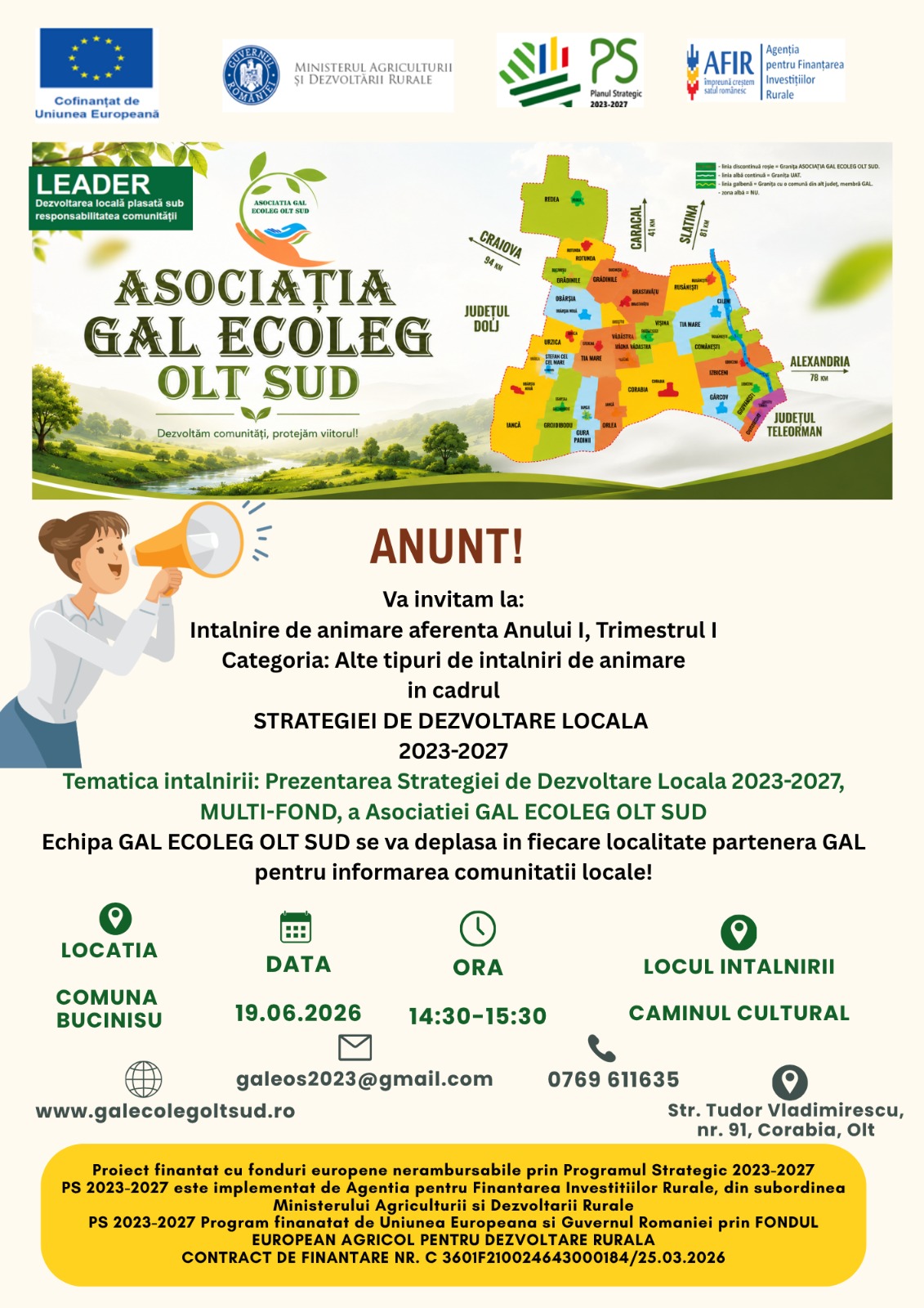 Anunt intalnire de animare 19.06.2026, Trimestrul I, An I, Comuna Bucinisu